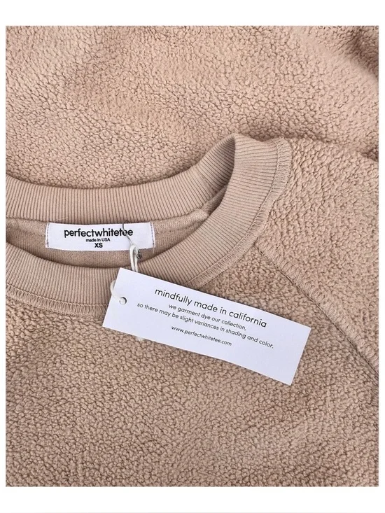 PerfectWhiteTee Ziggy Shrunken Crew Neck Sweatshirt Reverse Fleece Dune NWT XS - Picture 7 of 7